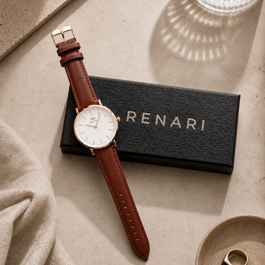 Reloj masculino redondo Arches en cuero marrón