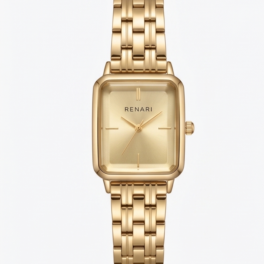 Reloj femenino cuadrado de malla dorada Arles mini