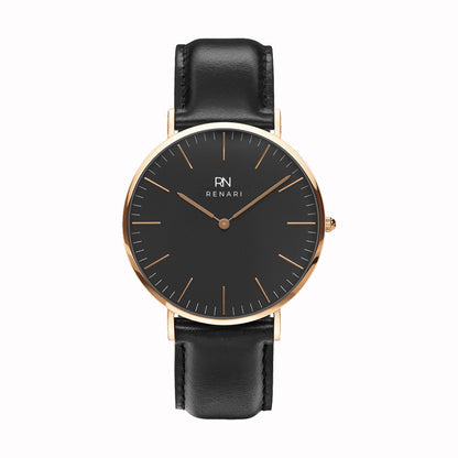 Reloj  masculino redondo Arches  en cuero negro