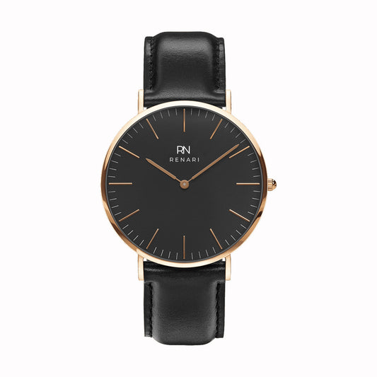 Reloj  masculino redondo Arches  en cuero negro