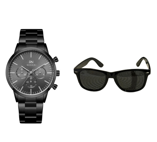 Reloj de malla metálica Zermatt Black - Gafas de sol UV400 Mónaco.