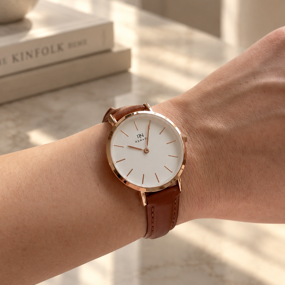 Reloj Femenino redondo Chicago en cuero marrón