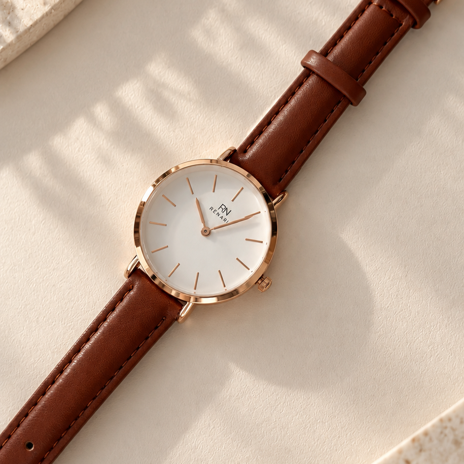 Reloj Femenino redondo Chicago en cuero marrón