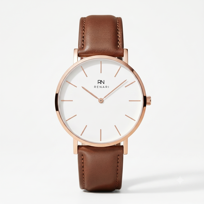 Reloj Femenino redondo Chicago en cuero marrón
