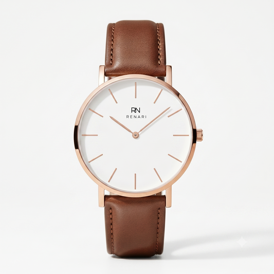 Reloj Femenino redondo Chicago en cuero marrón