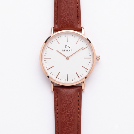 Reloj masculino redondo Arches en cuero marrón