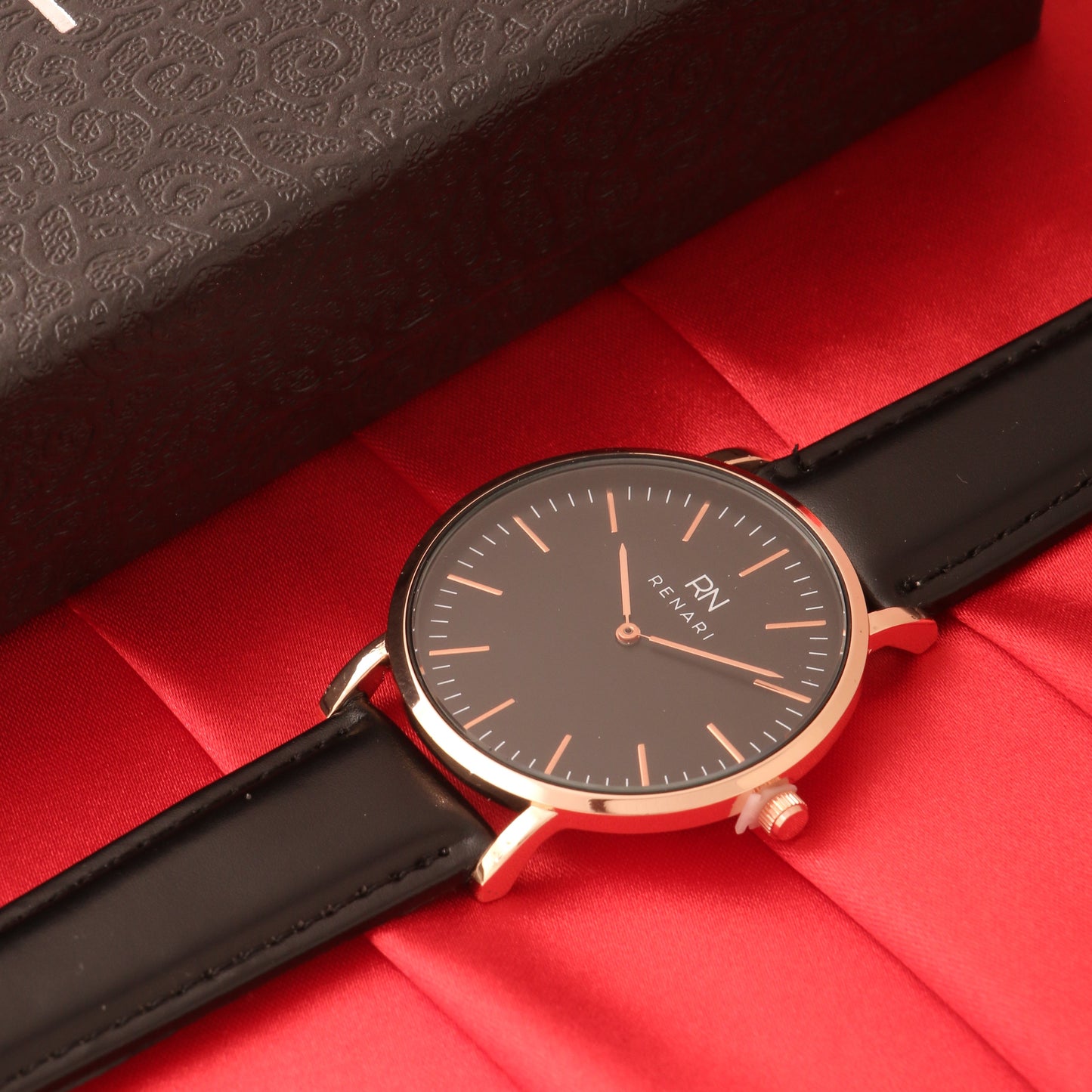 Reloj  masculino redondo Arches  en cuero negro