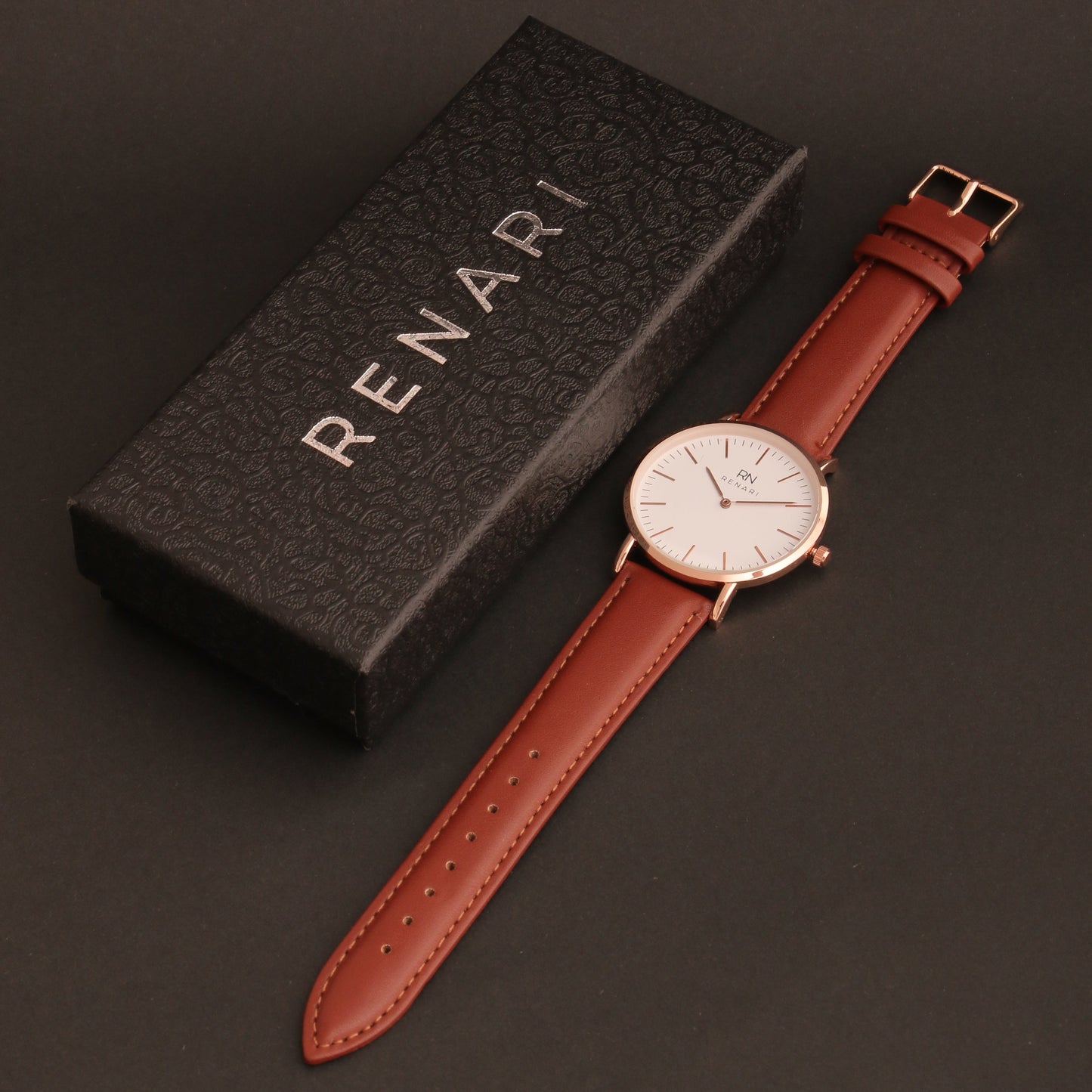 Reloj masculino redondo Arches en cuero marrón