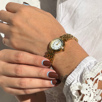 Reloj femenino redondo mini dorado Burdeos