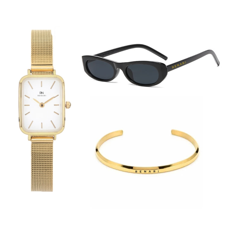 Reloj Siena - Brazalete dorado - Gafas Berlín- Bolsa de regalo.