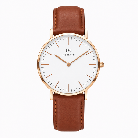 Reloj masculino redondo Arches en cuero marrón