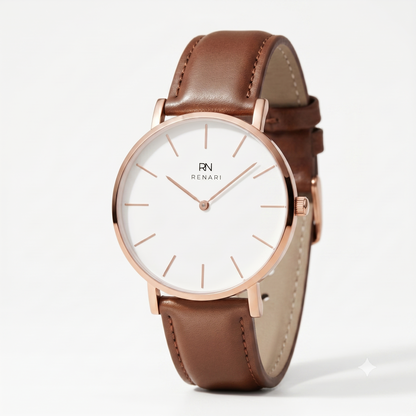 Reloj Femenino redondo Chicago en cuero marrón